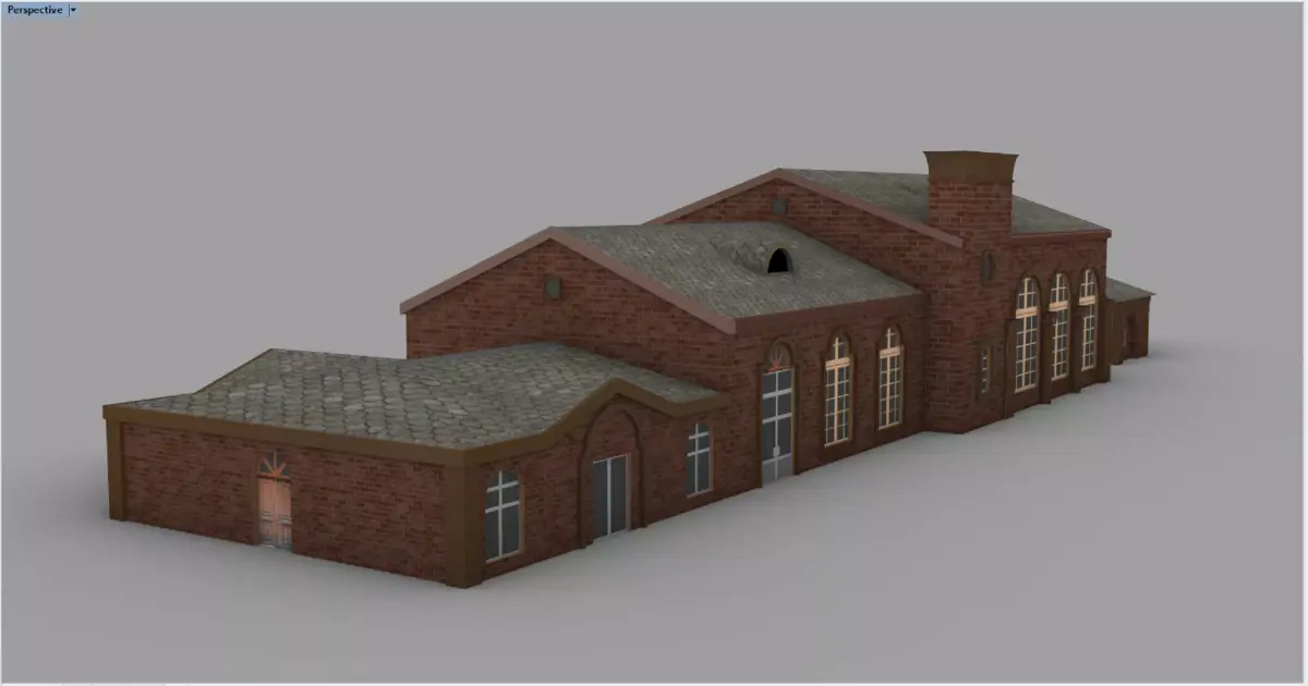 Railway station building from 1920s Low-poly 3D model