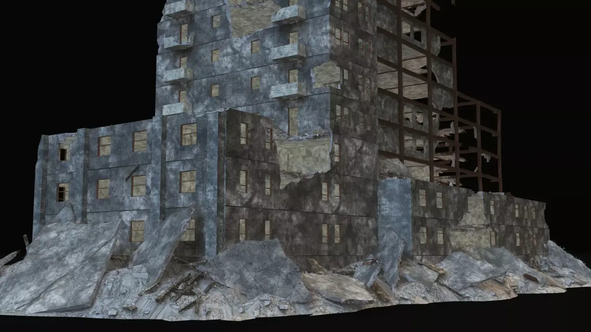 DESTROYED BUILDING 6 Low-poly 3D model