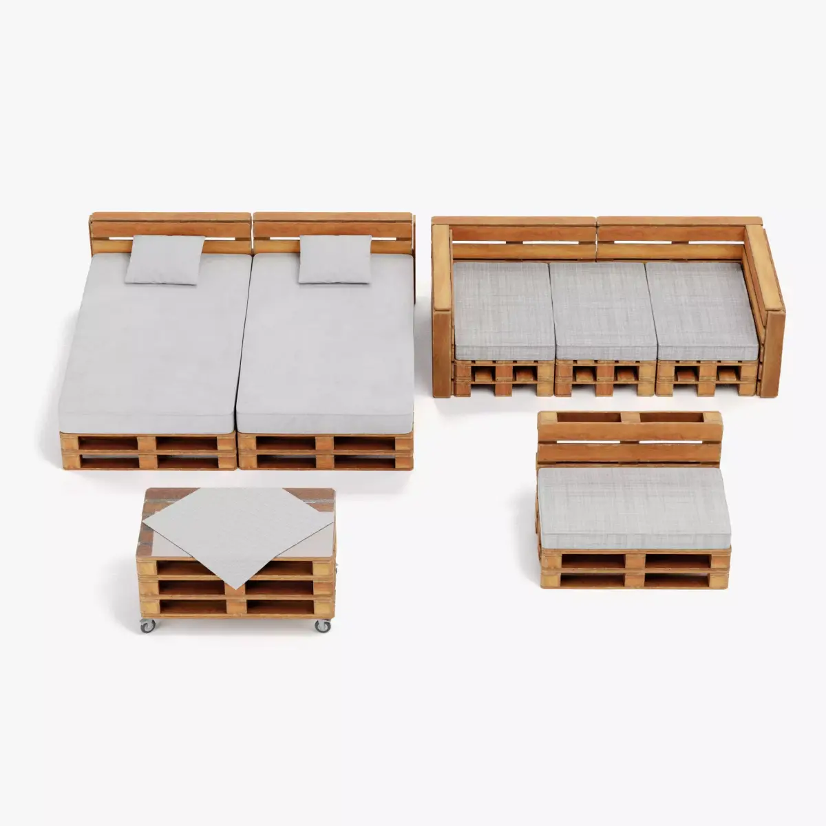 Pallet Furniture - Wooden Lounge Seating Set 3D model