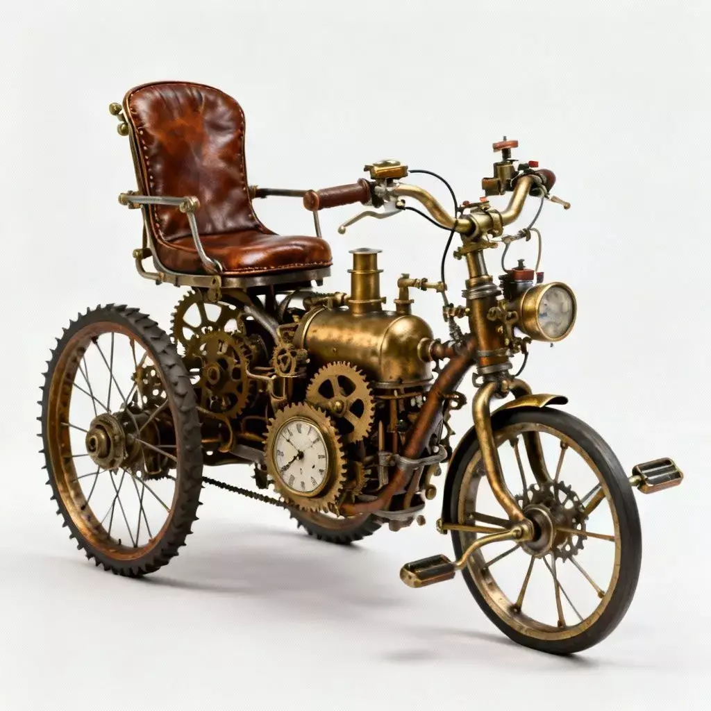 Quirky Steampunk Steam-Tricycle 3D Model Low-poly 3D model