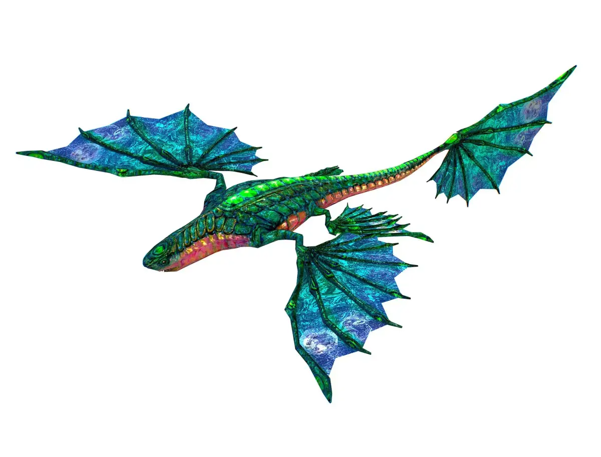 Low Poly model Flying Fantasy Green Dragon Low-poly 3D model