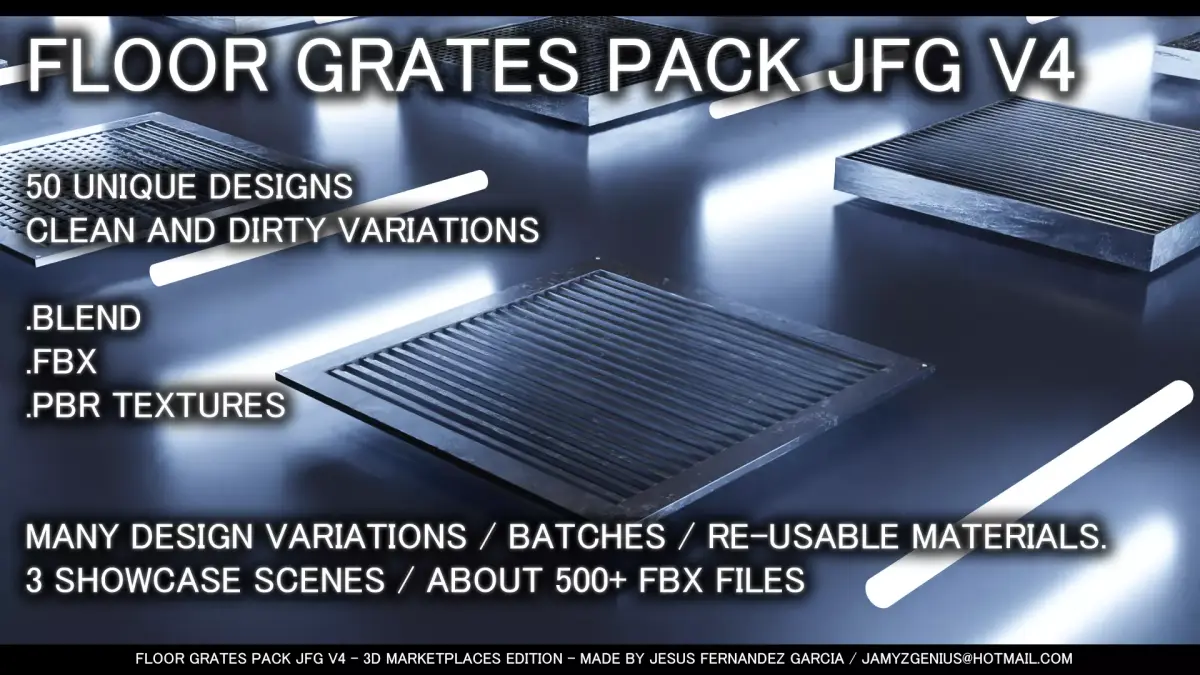 Floor Grates Pack JFG V4 - 50 Grates - FBX Blend PBR Low-poly 3D model