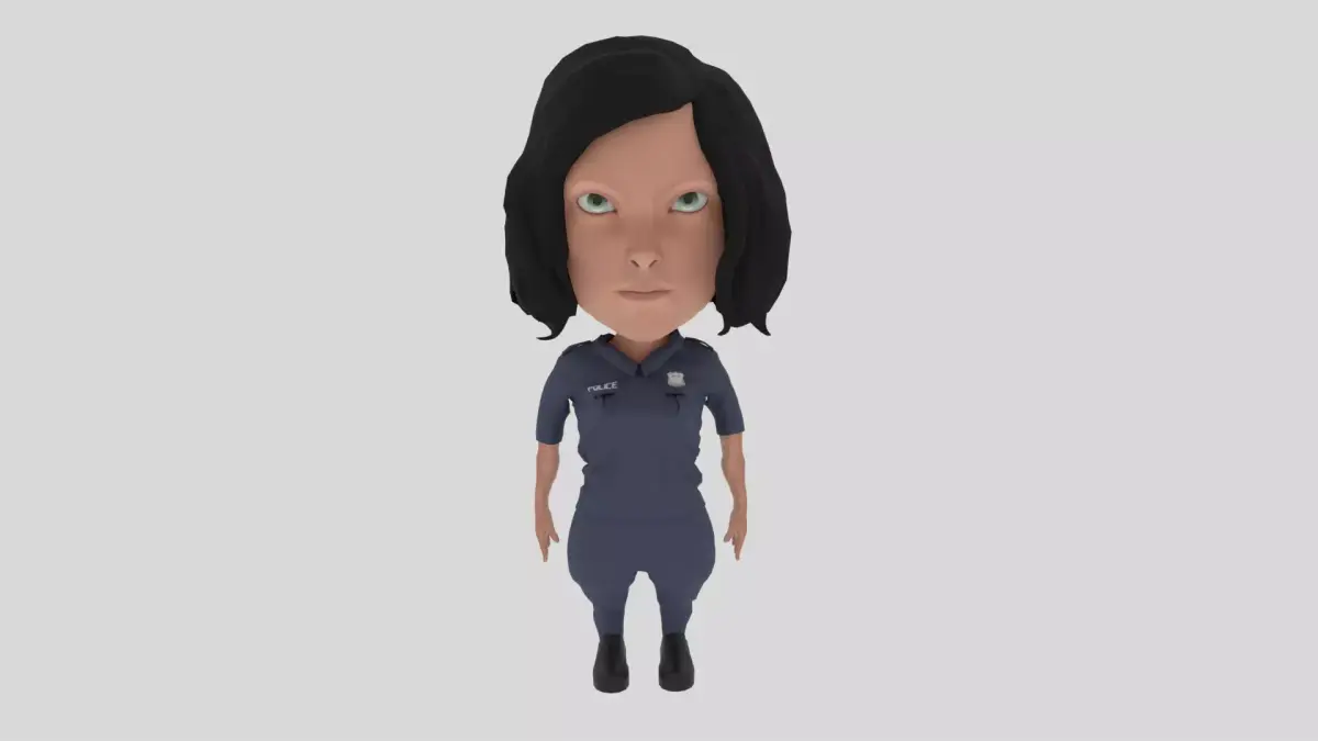 Cartoon Police Woman Low-poly 3D model