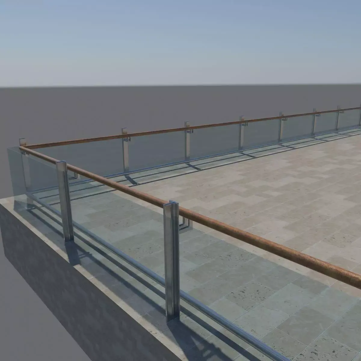 Wood and Glass Railing 3D model
