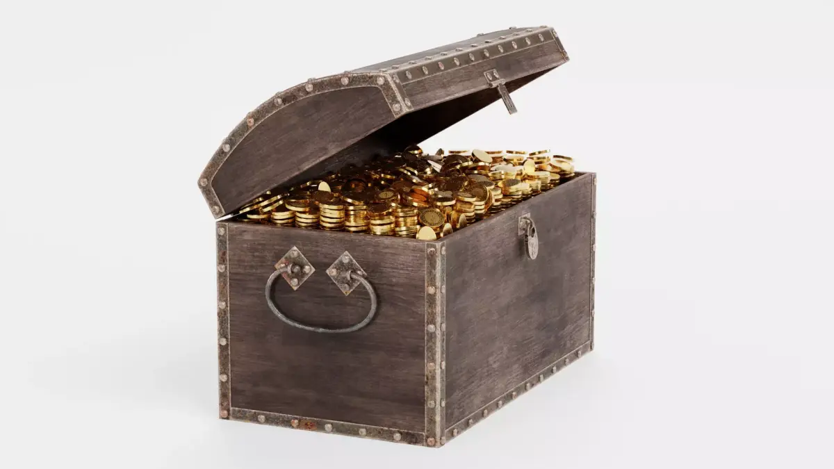 Treasure Chest V1 - Antique Box Filled with Gold Coins - Rigged 3D model