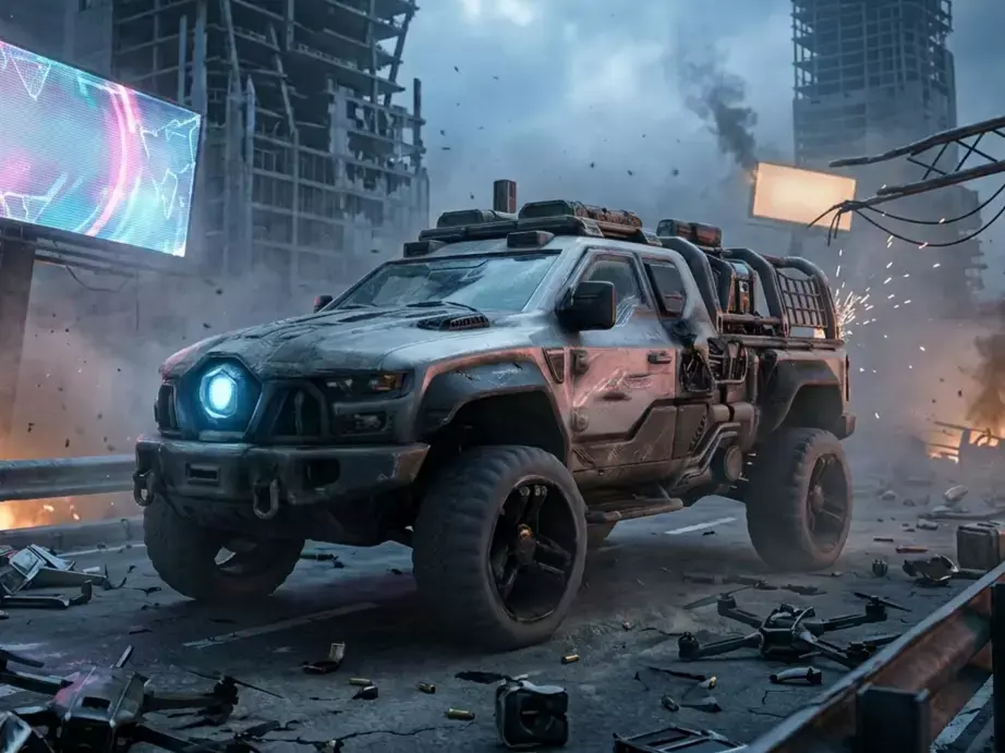 Sci-Fi Pickup Truck  Medium Wrecked Cyberpunk Vehicle Game Ready Low-poly 3D model