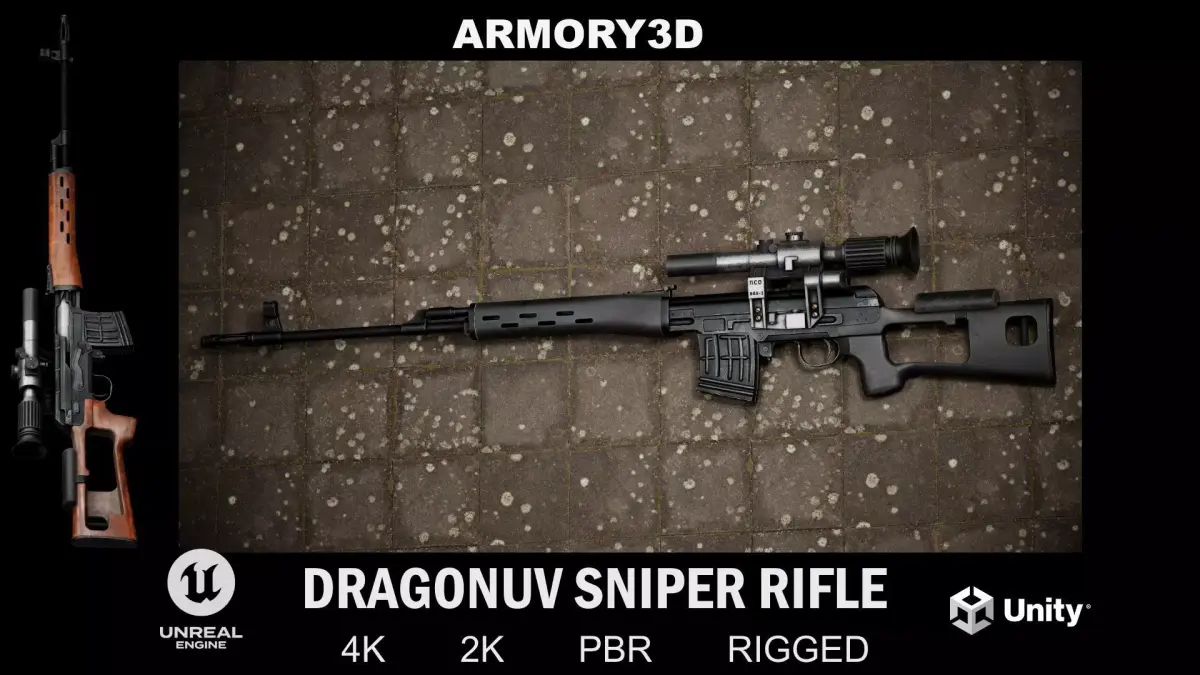GAME READY DRAGUNOV SVD RIFLE PBR RIGGED Low-poly 3D model