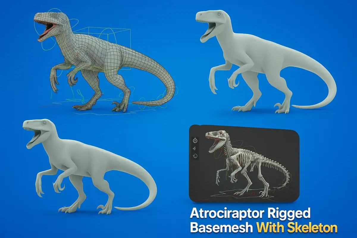 Atrociraptor Rigged Skeleton Low-poly 3D model