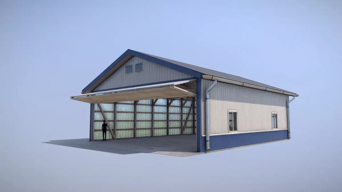 Airfield Hangar 12m Vr1 BLUE Low-poly 3D model