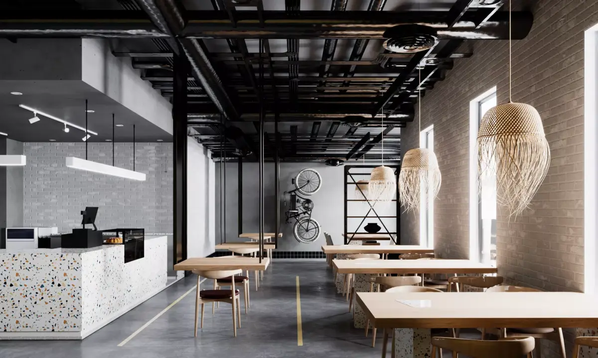 The Coffee G industrial cafe interior design 3D model