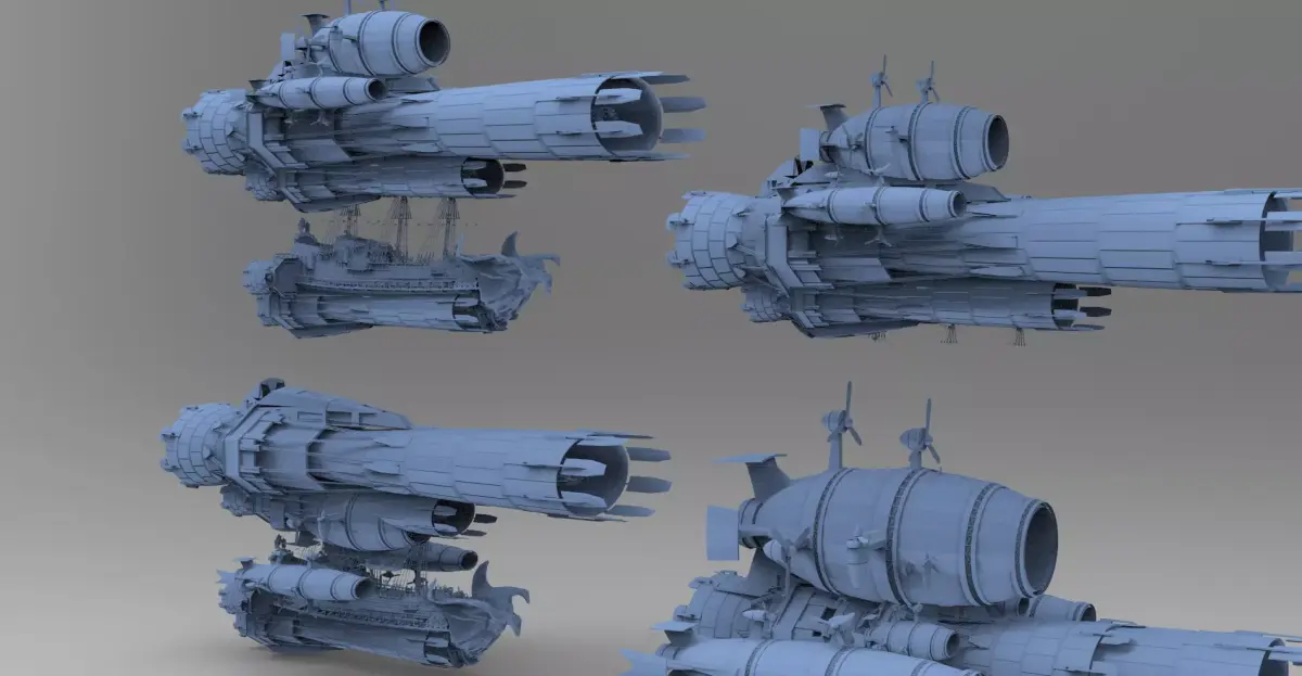 Sci fi Airship Space design City 6 designs  3D model
