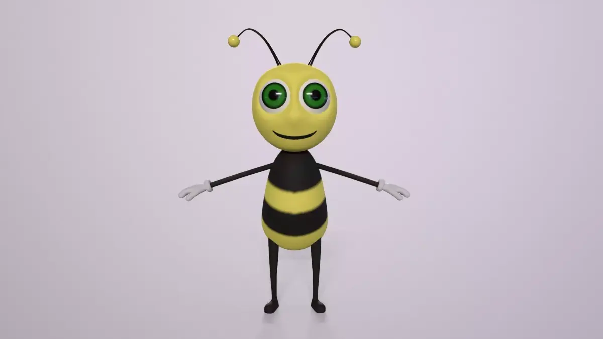 Cartoon bee character  Low-poly 3D model