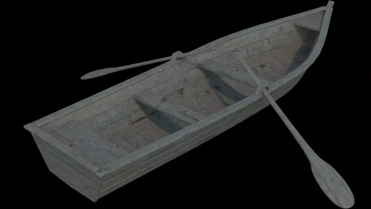Boat model wooden with two paddles 3D model