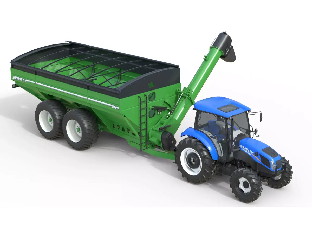 New Holland WorkMaster Tractor and Brent cart Low-poly 3D model