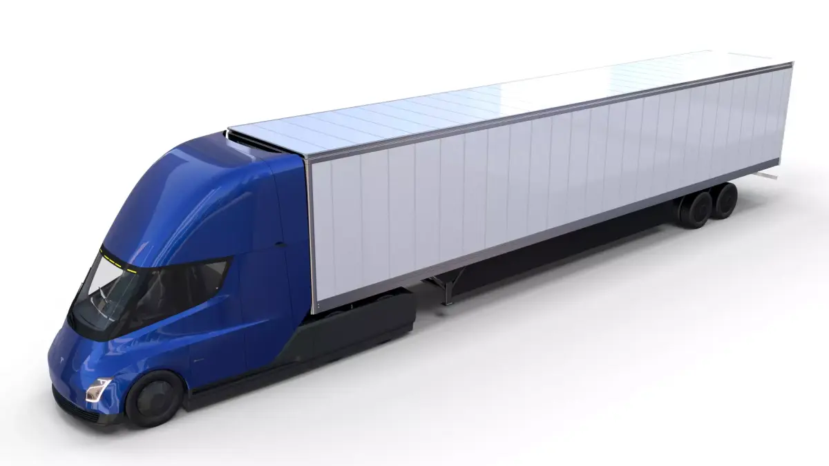 Tesla Truck with Interior and Trailer Blue 3D model