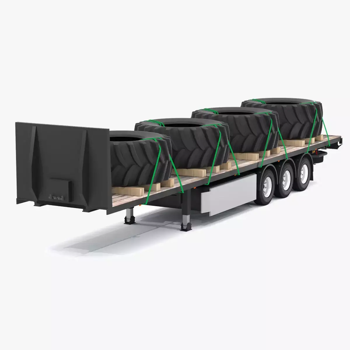 Flatbed trailer with Tyres 3D model