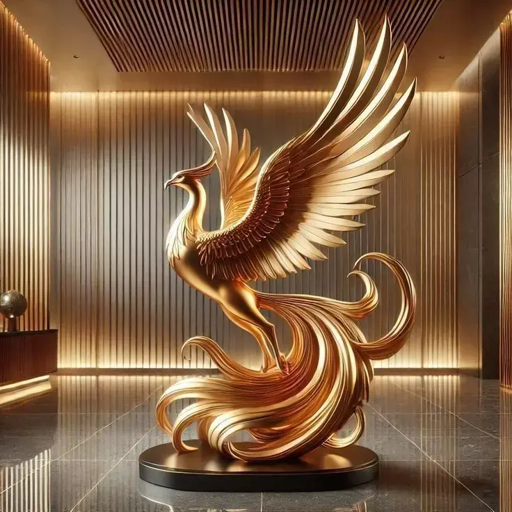 Luxury Golden Phoenix 3D Model Sculptural Wings Modern Interior Low-poly 3D model
