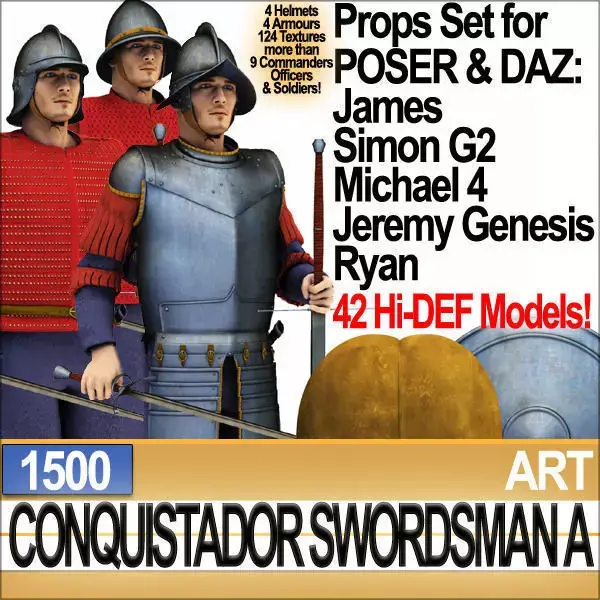 Conquistador Swordsman Props Poser Daz A 1500 3D model