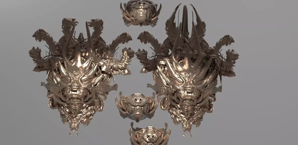 King Dragon Mask collections with Shields 3D model