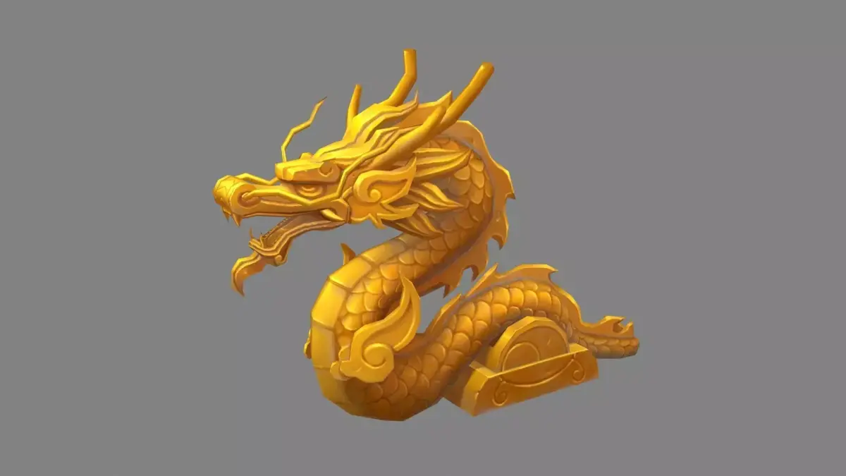 Cartoon Golden Dragon Sculpture Low-poly 3D model