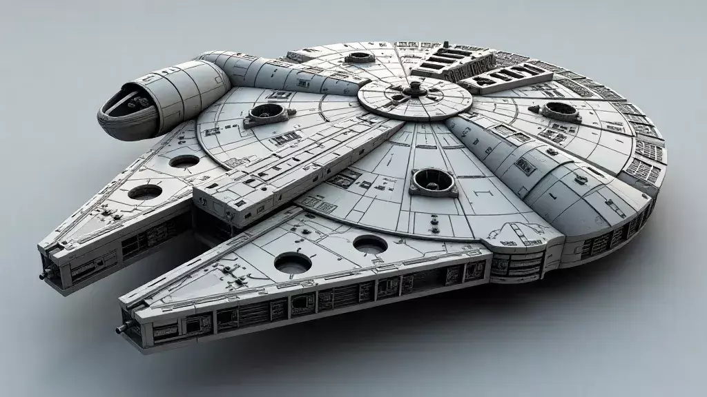 Millennium Falcon with Interior Star Wars 3D Model Low-poly 3D model