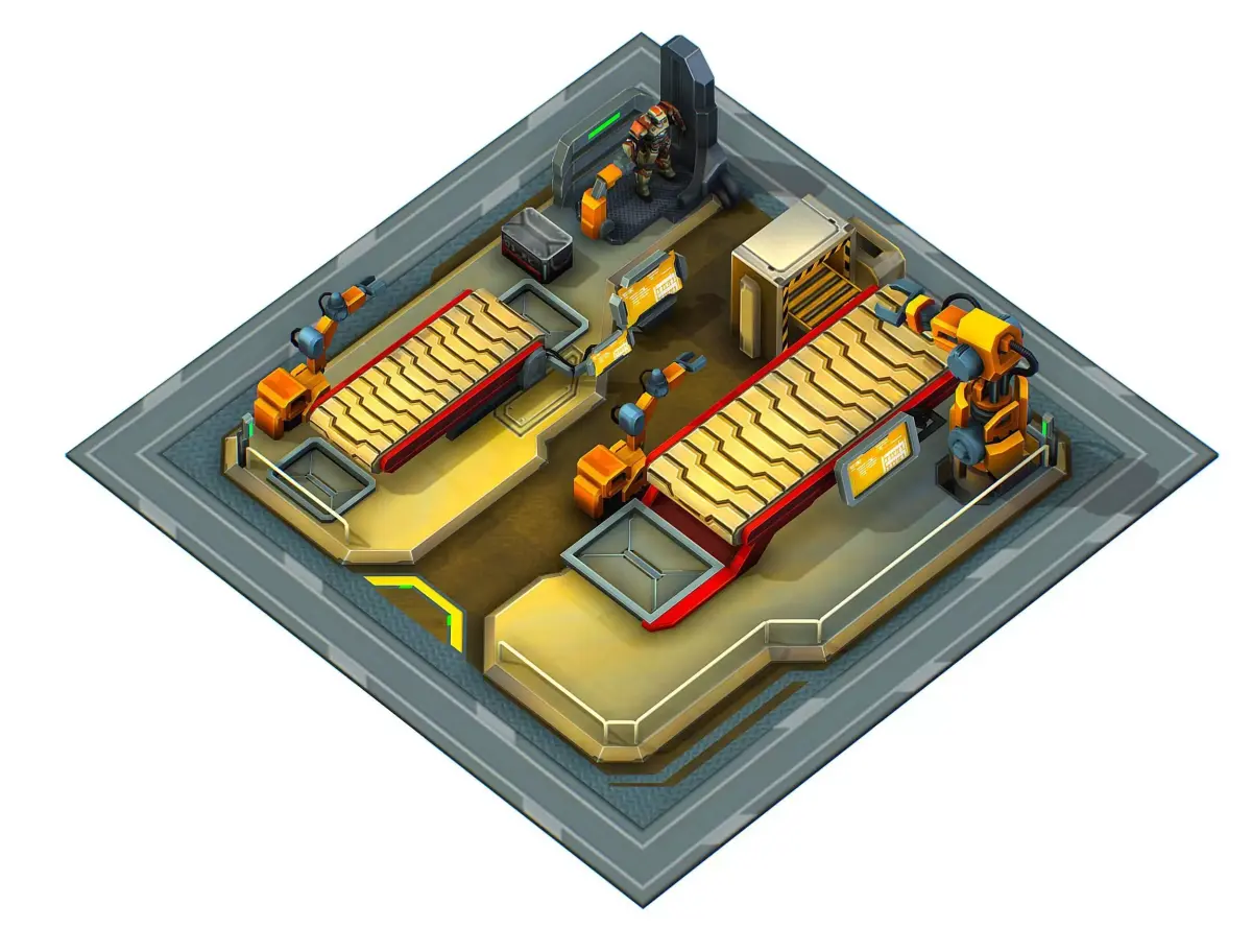 isometrical Mechanical Robot Assembly Conveyor 2 Low-poly 3D model