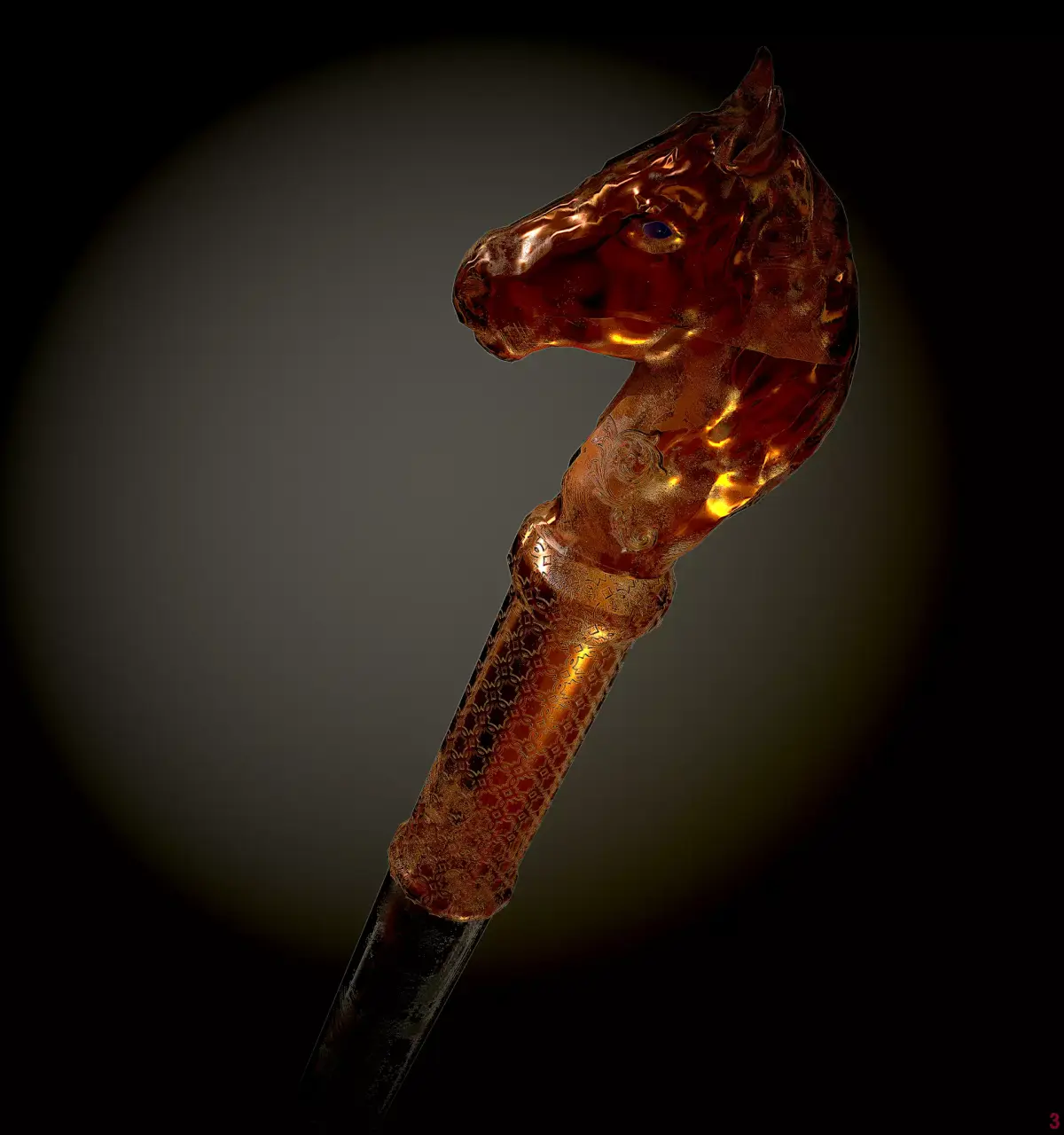 Autority wand-scepter with horse head Low-poly 3D model