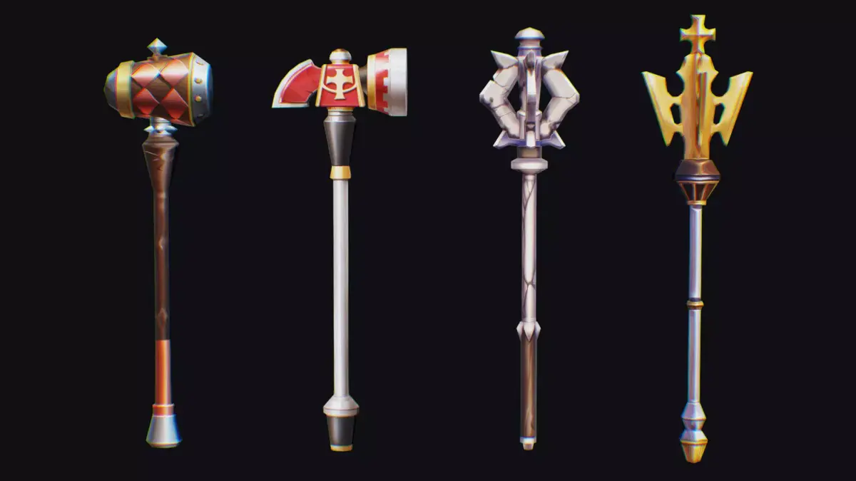 Flanged Mace Club Weapon War Hammer Medieval Baton Low-poly 3D model