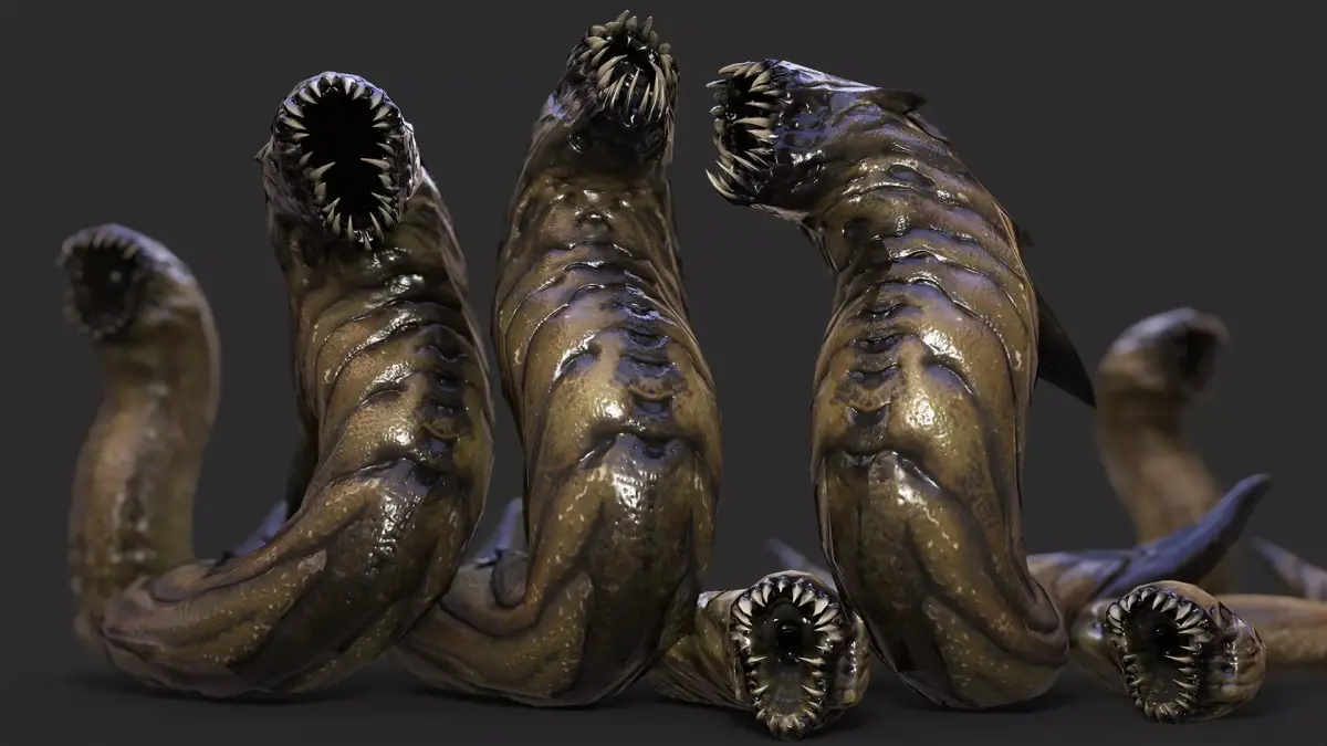 Slimy Worms Collection Low-poly 3D model