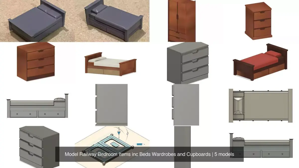 Model Railway Bedroom Items inc Beds Wardrobes and Cupboards 3D Model Pack