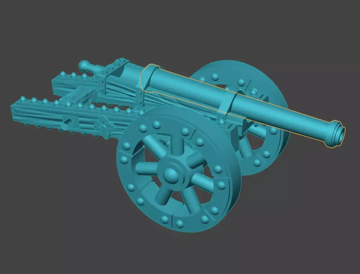 Stylized wheeled cannon figurine 3D print model purchase