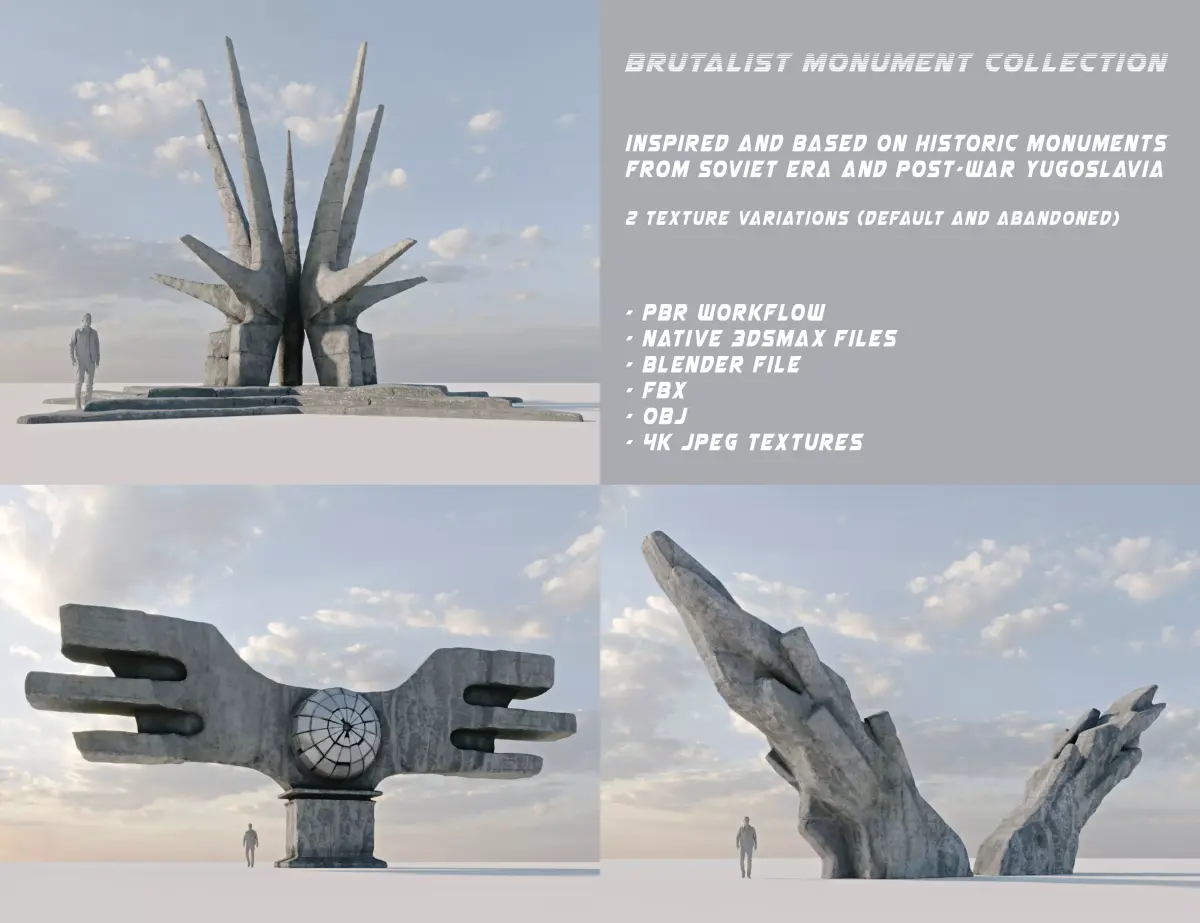 Brutalist Monument Collection 3D Model Pack purchase