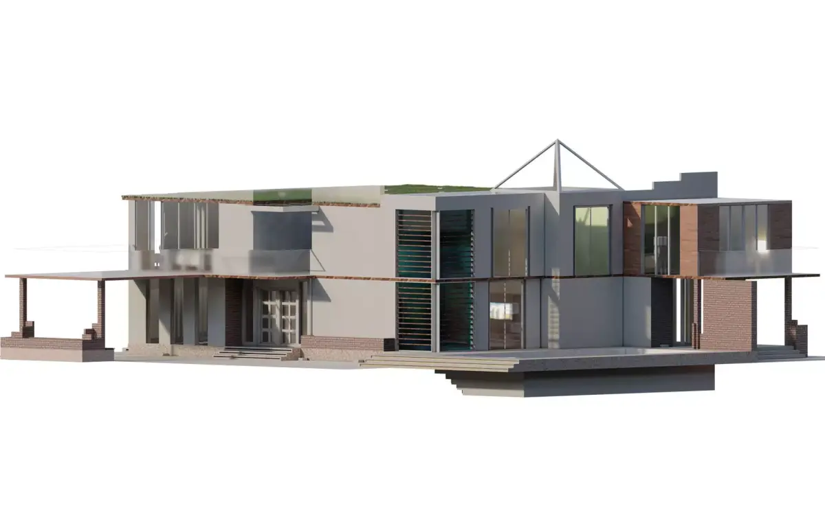 Modern two story house with pool 3D model