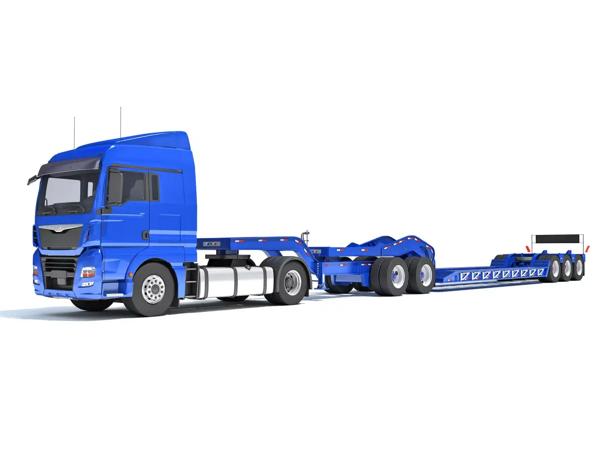 Semi Truck with Lowboy Trailer 3D model 4