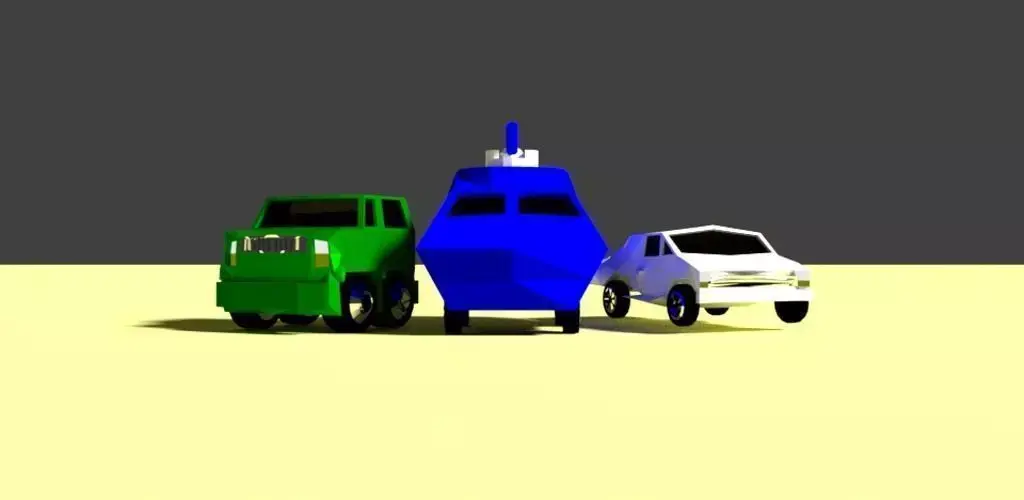 An suv an antique car and a panzer Low-poly 3D model