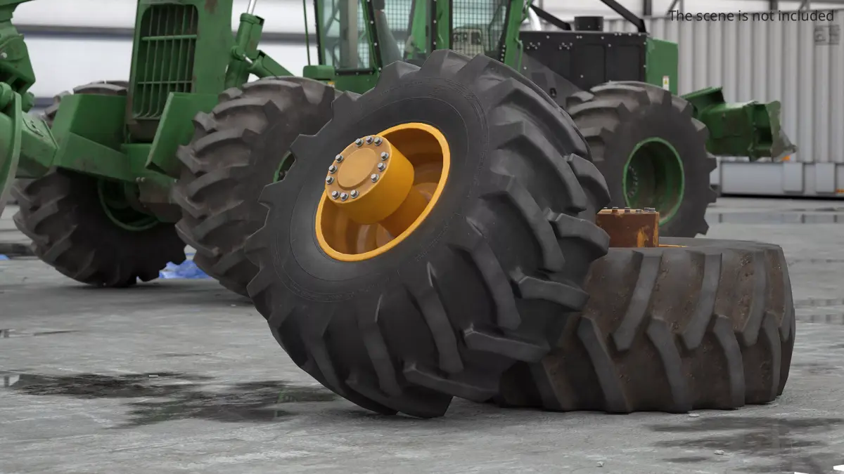 Heavy Machine Tire Wheel Set Clean and Dirt 3D model