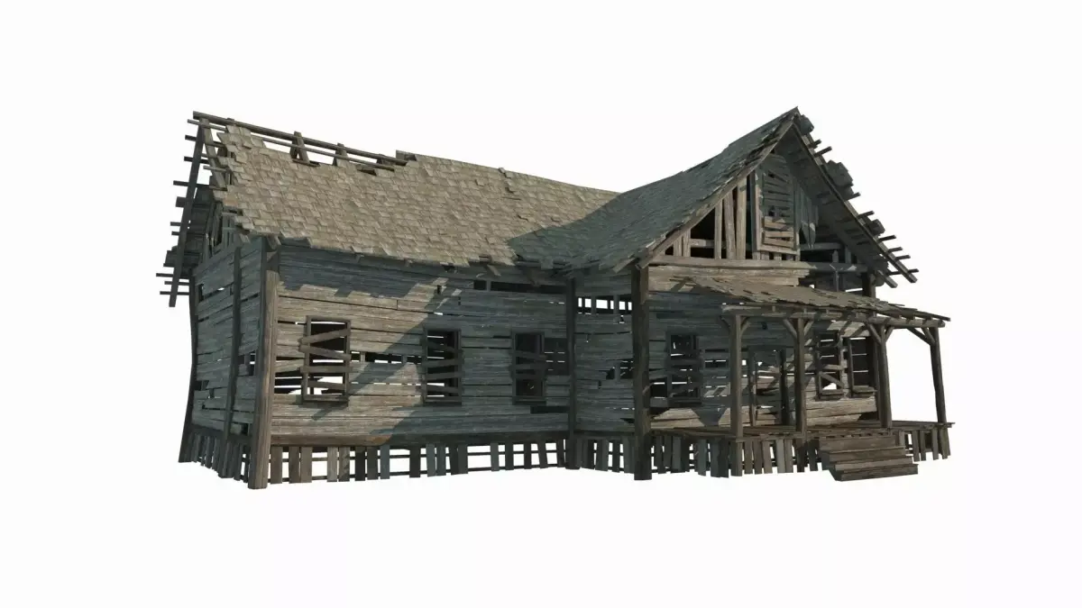 A dilapidated old wooden house 3D model