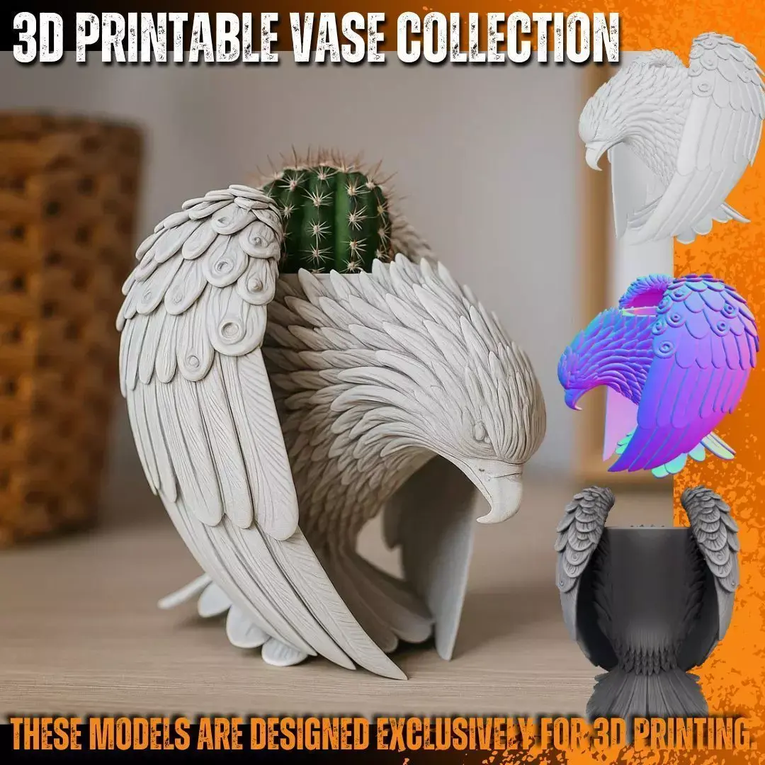 Predatory Bird Eagle Falcon Planter Pen Holder 3D print model