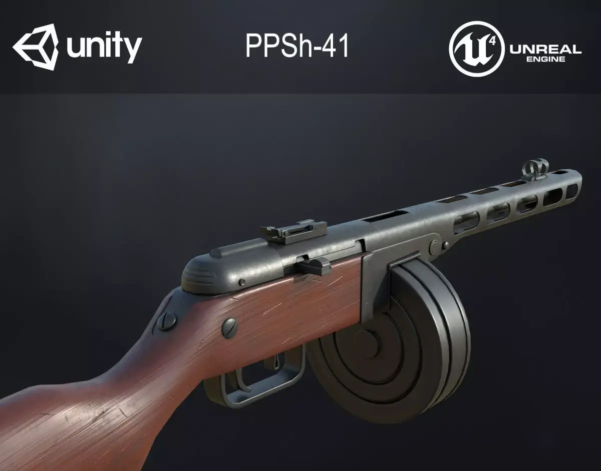 PPSh-41 Soviet submachine gun Low-poly 3D model