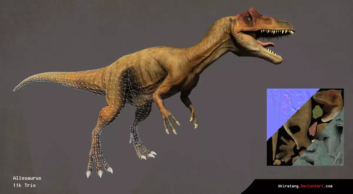 Allosaurus Low Poly 3D Model two t-rex dinosaurs Low-poly 3D model