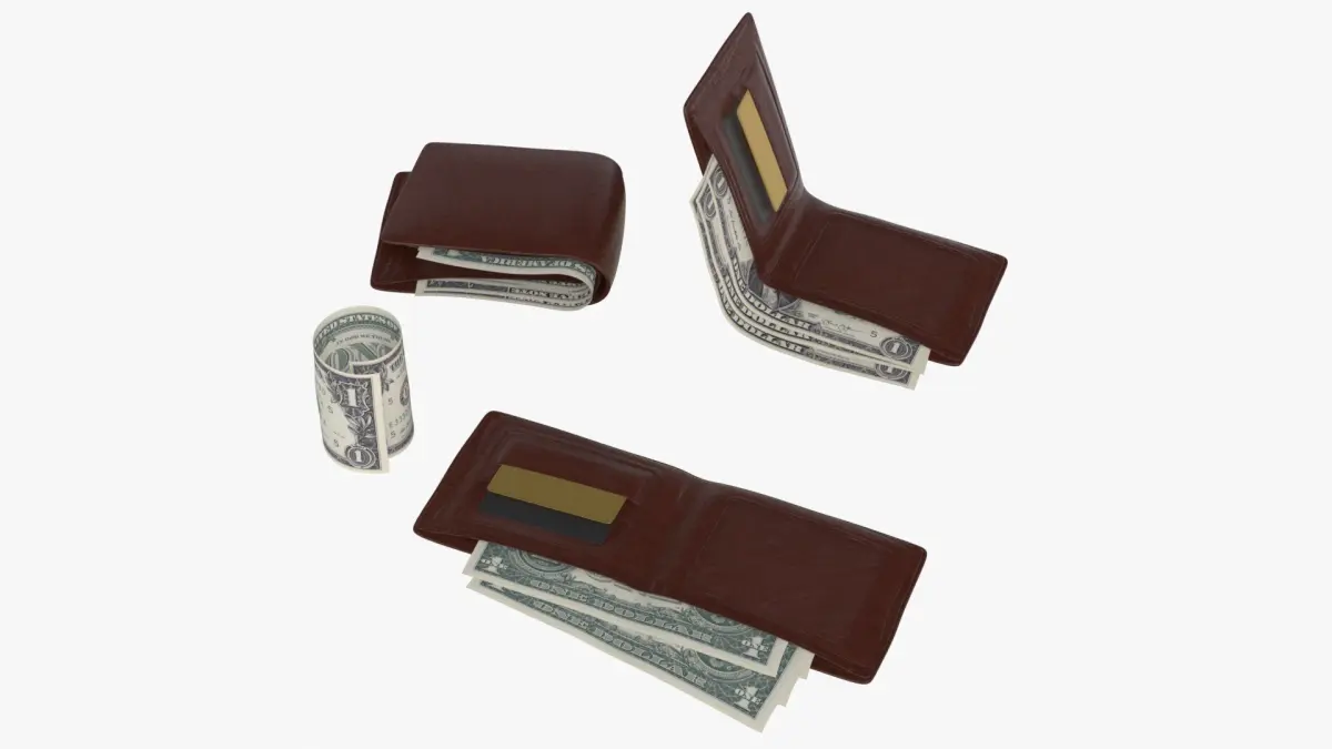United States 1 Dollars Wallet Money Purse 3D model