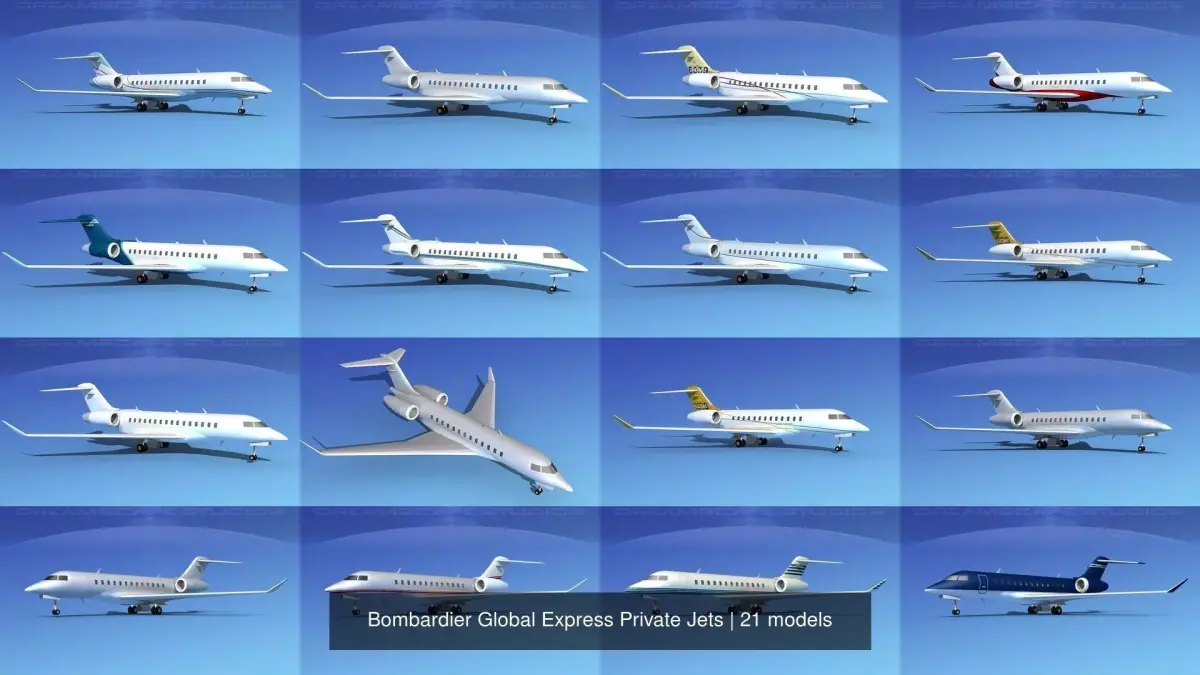 21 Bombardier Global Express Private Jets 3D Model Collection