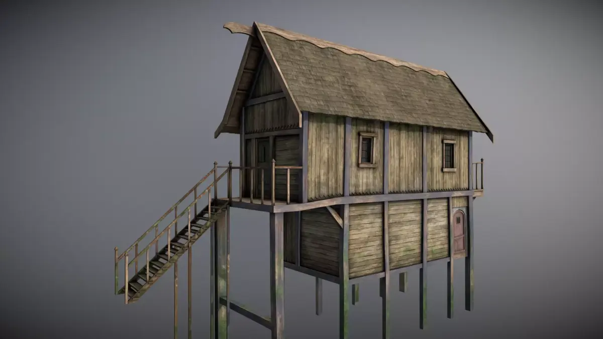 Medieval Lake Village - House 13 with interiors Low-poly 3D model