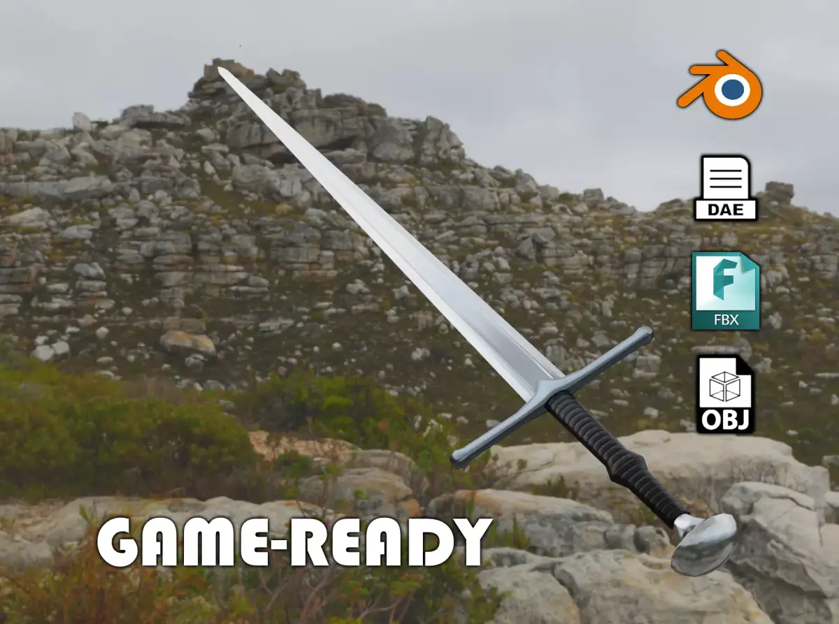 Lowpoly medieval longsword - PBR Low-poly 3D model