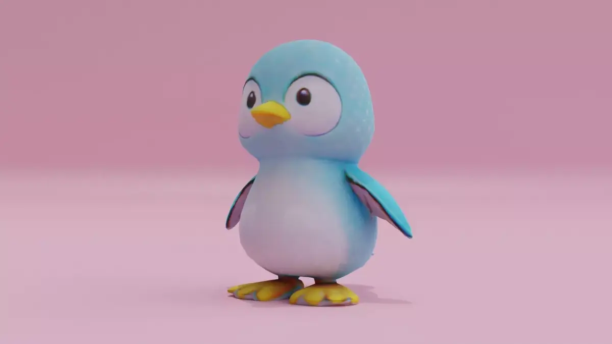 Penguin Light Blue Cute Low High Poly Low-poly 3D model