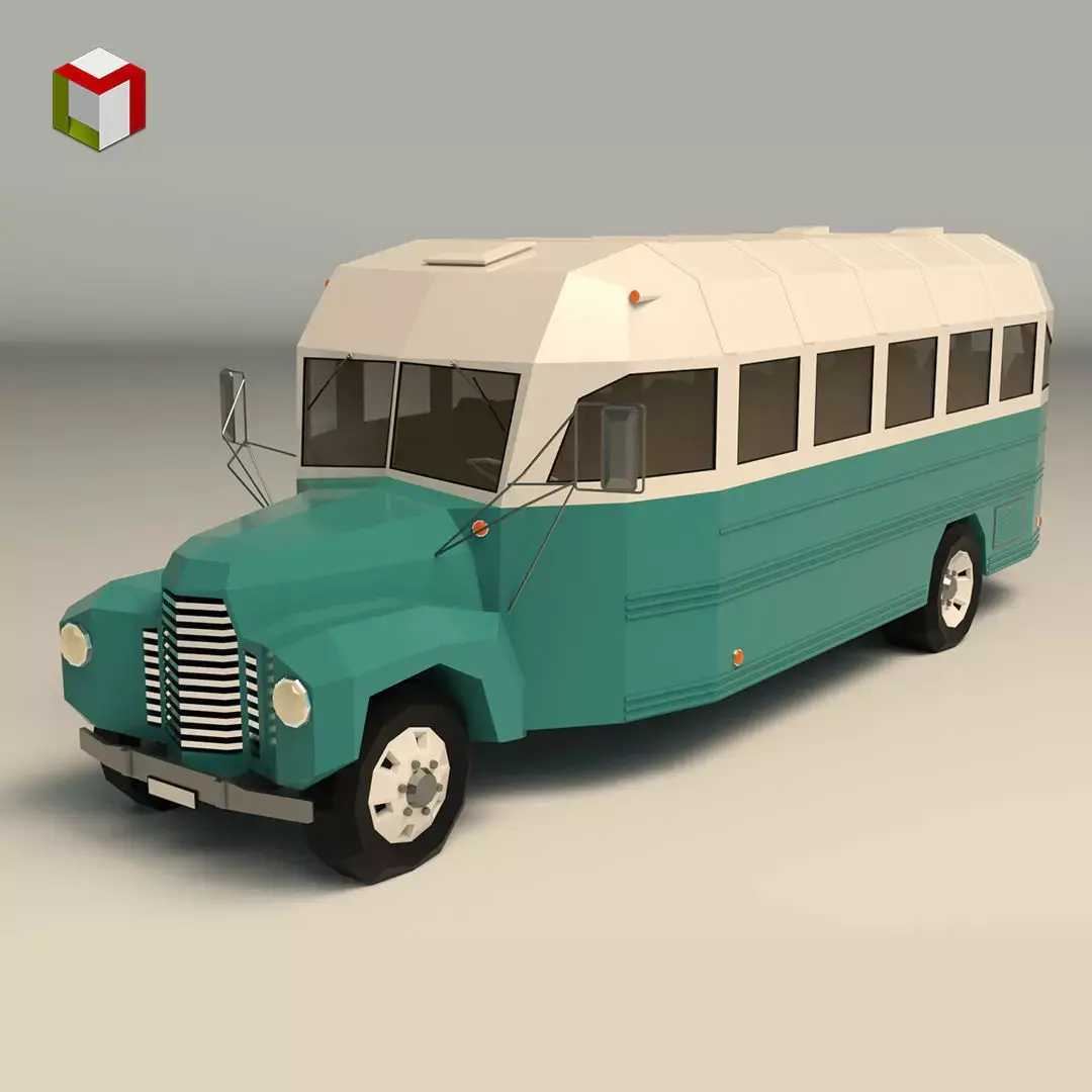 Low Poly Vintage Bus 01 Low-poly 3D model