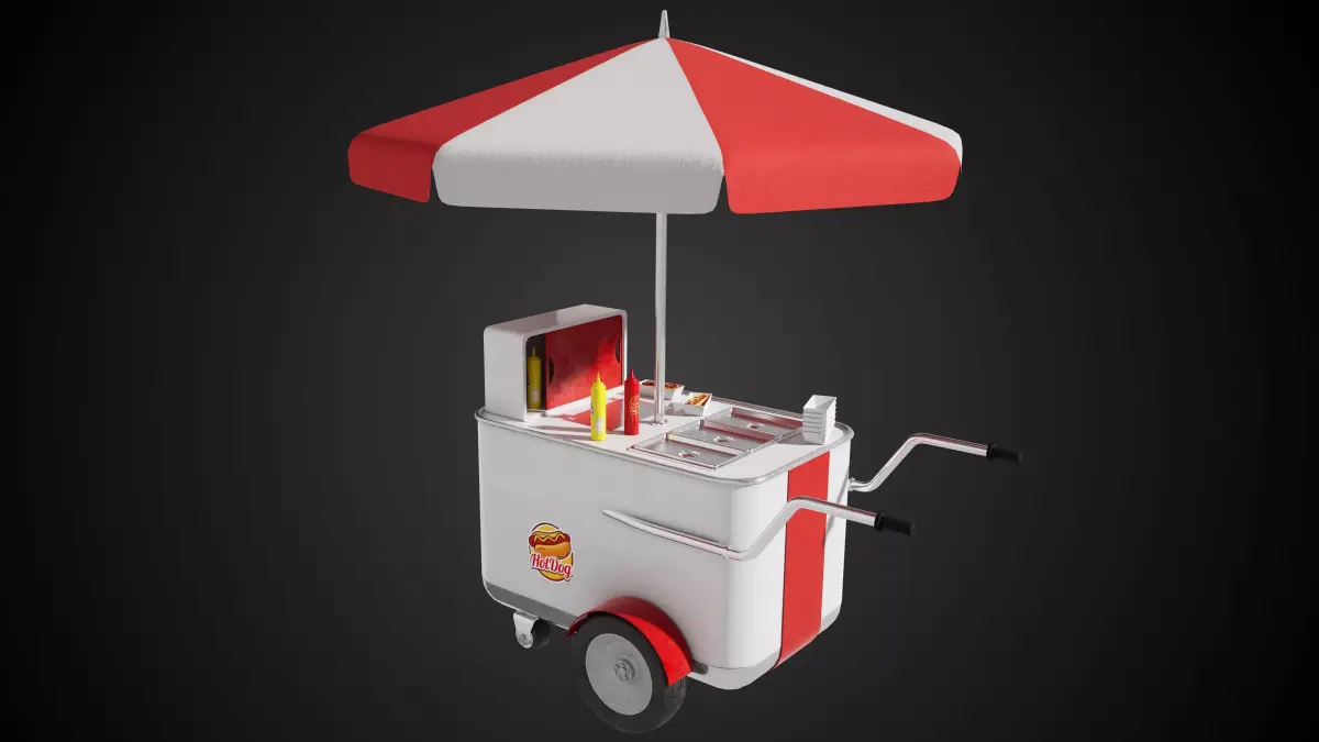  American Hotdog Cart Prop Low-poly 3D model