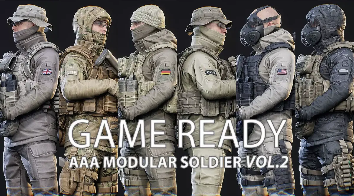 AAA MODULAR SOLDIER PACK Vol2 Low-poly 3D model
