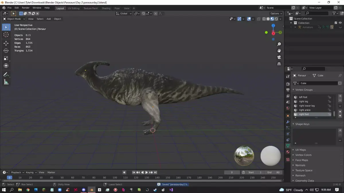 Textured Parasaur also known as parasaurolophus Low-poly 3D model