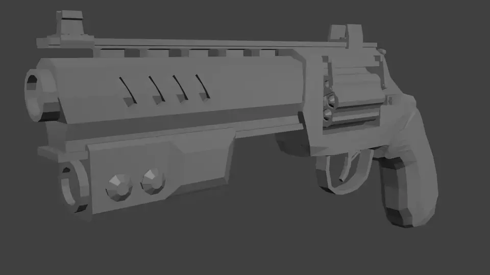 Sci-fi post-apocalyptic revolver Low-poly 3D model